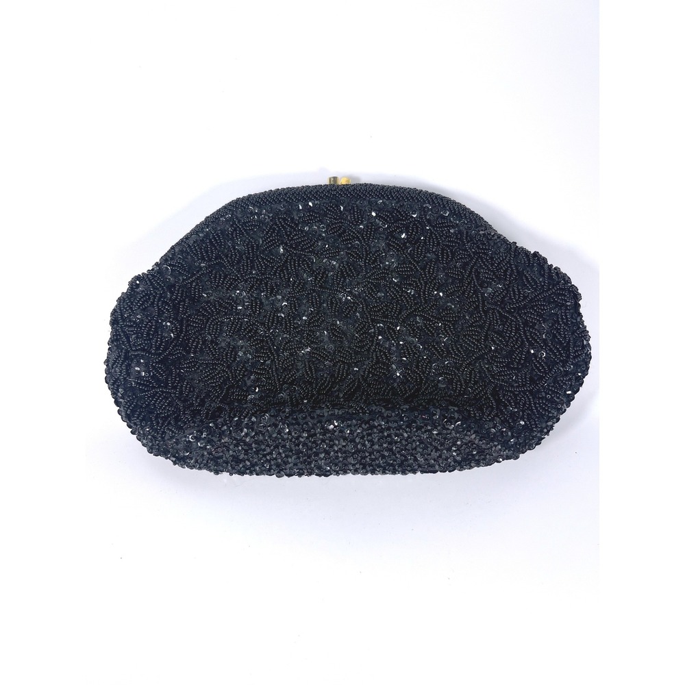 Vintage Sequin Handmade in Hong Kong Black Gold Clutch Evening Cocktail Sparkly